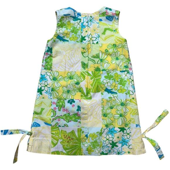 Lilly Pulitzer Girls Size 4 Cotton Floral Print Patchwork Shift Dress Yellow - Picture 6 of 13